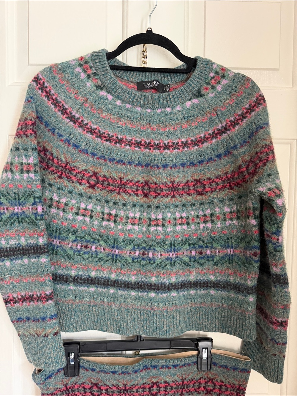 Lauren Ralph Lauren Cropped Fair Isle Crew Neck Sweater & Matching midi skirt - Picture 3 of 12